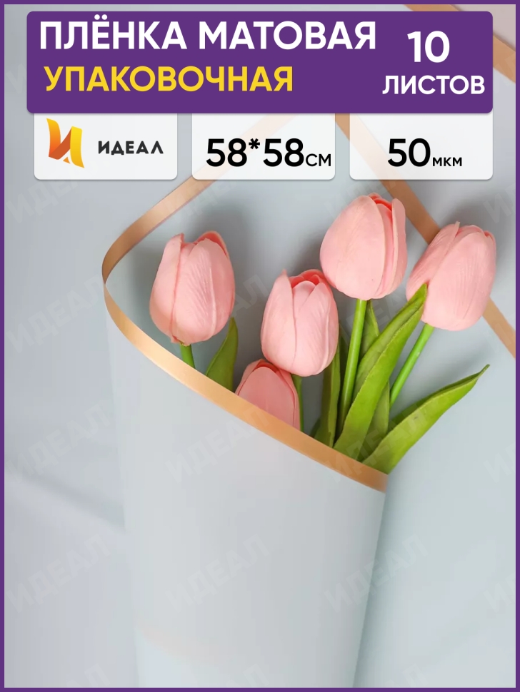 Пленка матовая 58смх58см 10 листов 50мкм РЦ кант Розовое золото,  небесный