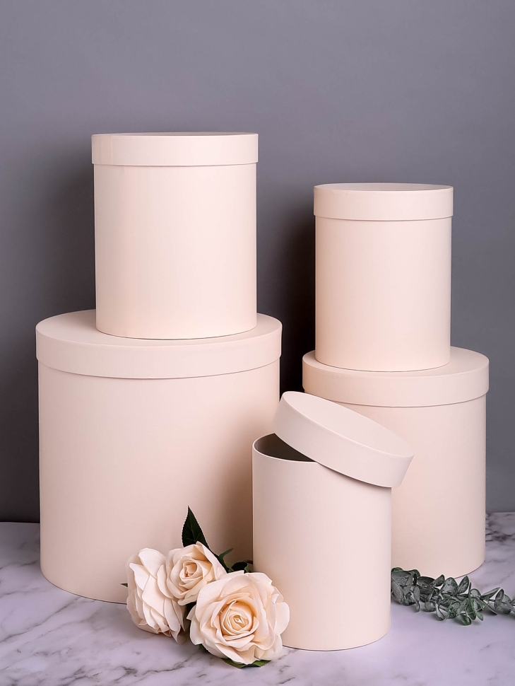 Коробка цилиндр набор из 5шт h30xd30см №83 однотонный пудра Коробка цилиндр набор из 5шт h30xd30см №83 однотонный пудра