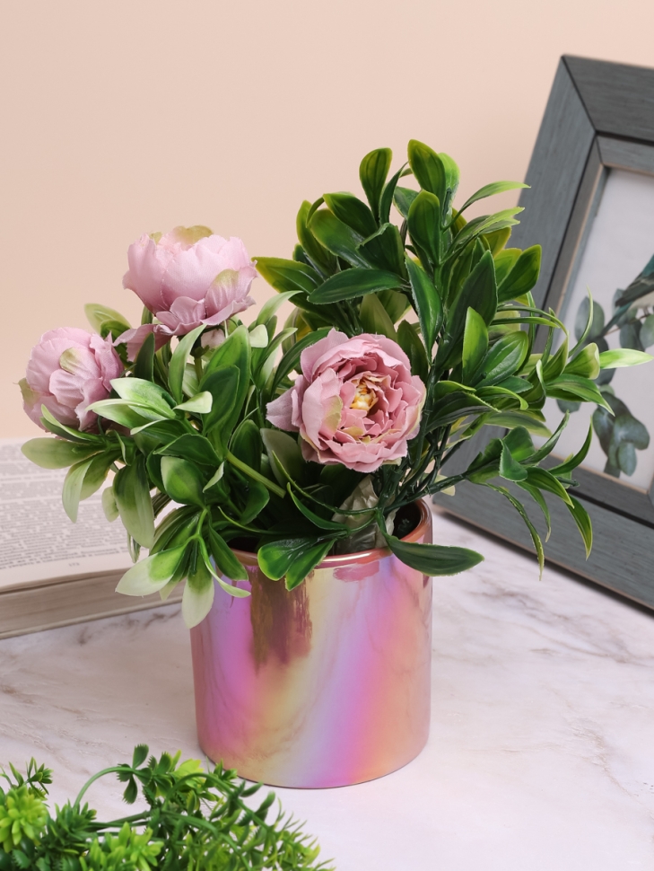 Кашпо керамика 10х10см перламутр розовый