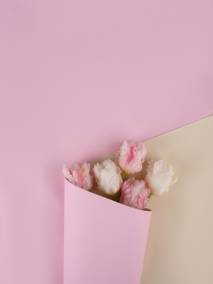 Пленка матовая  60мкм 58см х 10м Двухсторонняя розовый жемчуг/слоновая кость К