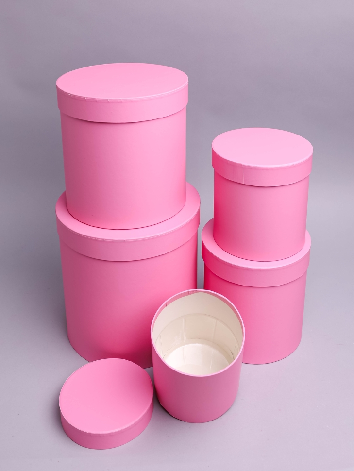 Коробка цилиндр набор из 5шт К d21хh21 - d12хh12см розовый Коробка цилиндр набор из 5шт К d21хh21 - d12хh12см розовый