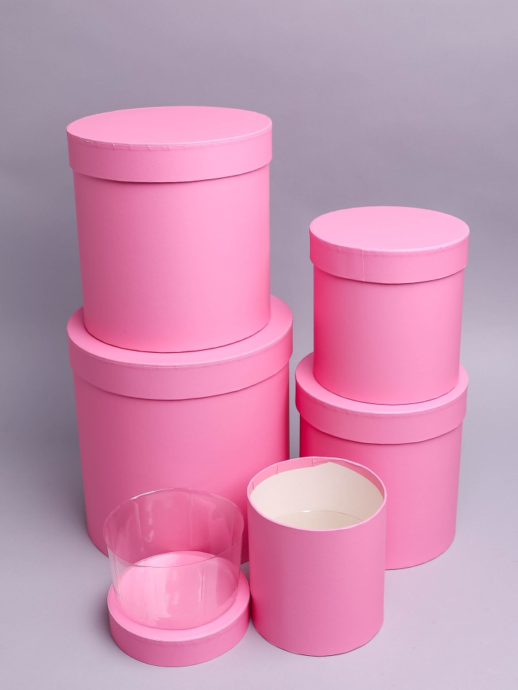 Коробка цилиндр набор из 5шт К d21хh21 - d12хh12см розовый Коробка цилиндр набор из 5шт К d21хh21 - d12хh12см розовый