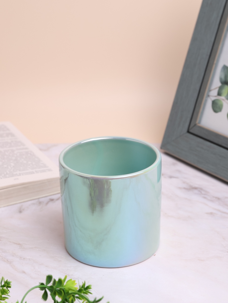 Кашпо керамика 10х10см перламутр голубой