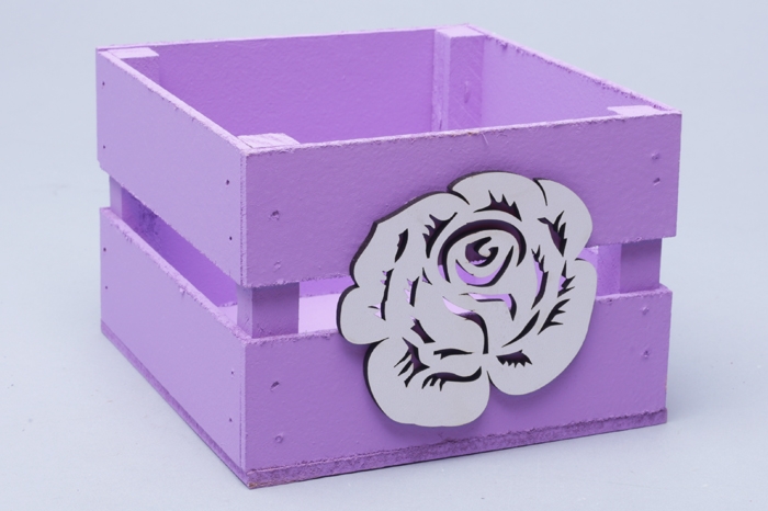 Ящик деревянный реечный 13х13х9см "Роза" сиреневый