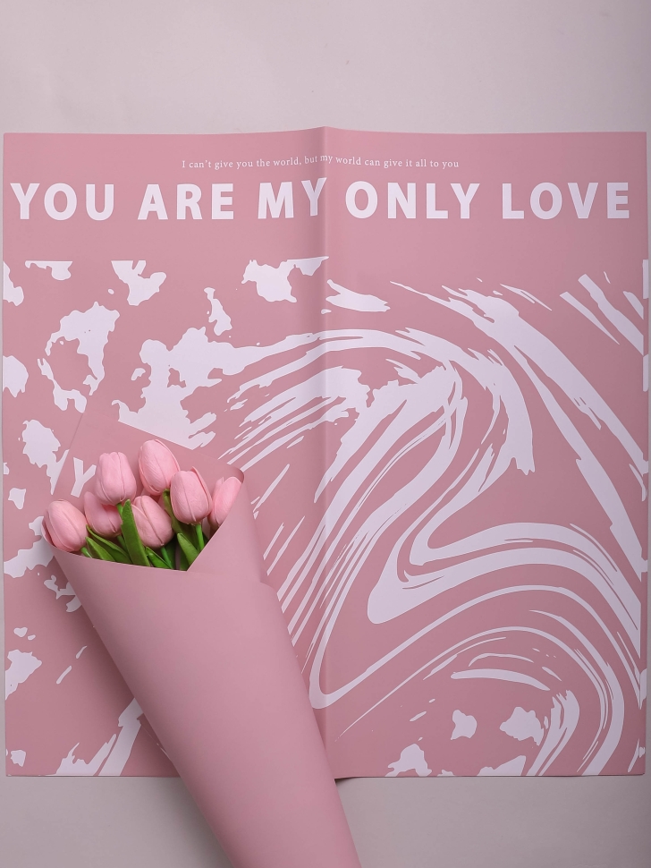 Пленка матовая 58смх58см 10 листов 60мкм РЦ Only love рисунок белый на розовом Пленка матовая 58смх58см 10 листов 60мкм РЦ Only love рисунок белый на розовом