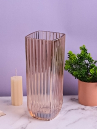 Ваза стекло Квадратная H29х11см К рельефная золотистый