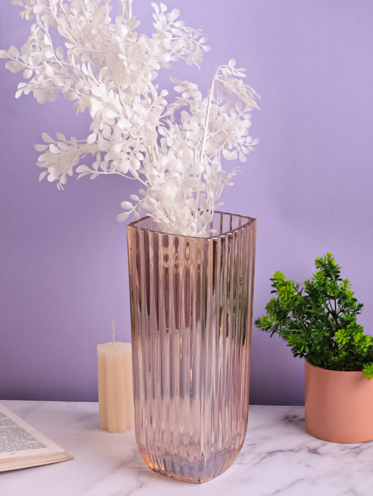 Ваза стекло Квадратная H29х11см К рельефная золотистый