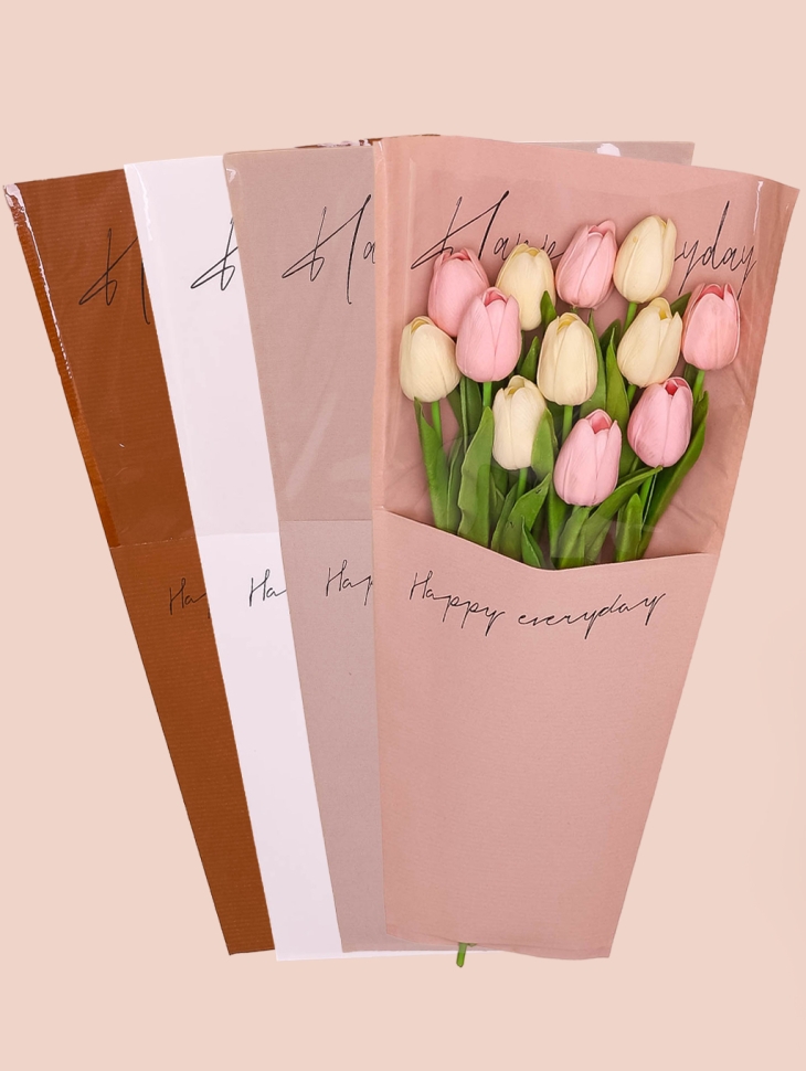 Пакет цветочный Конус 28х13х44 влагостойкий крафт Happy every day микс 20 шт Пакет цветочный Конус 28х13х44 влагостойкий крафт Happy every day микс 20 шт