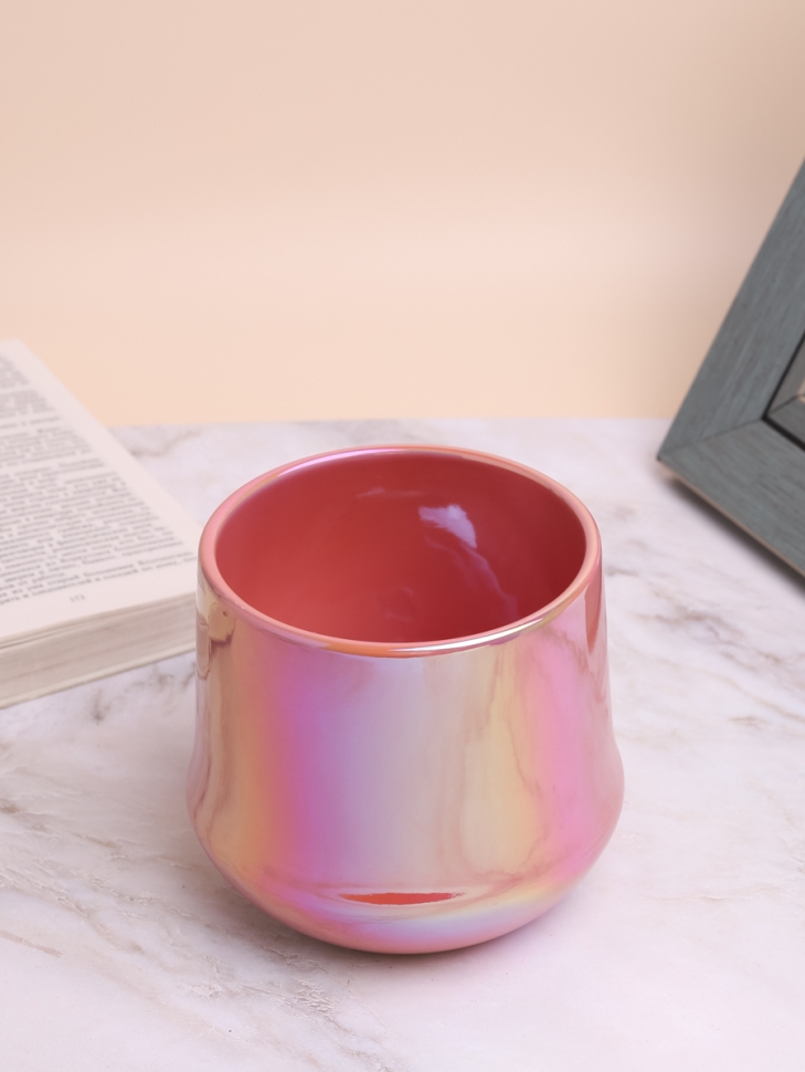 Кашпо керамика 12х14х12,5см перламутр розовый