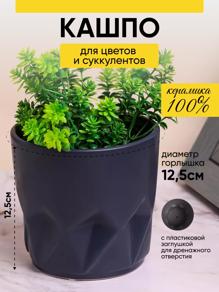 Кашпо керамика 13,5х12,5см QBHP-1 черный Кашпо керамика 13,5х12,5см QBHP-1 черный