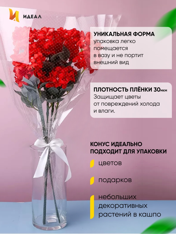 Пакет цветочный Конус 52/80 под гладиолус рисунок/рисунок точки 50 шт Пакет цветочный Конус 52/80 под гладиолус рисунок/рисунок точки 50 шт