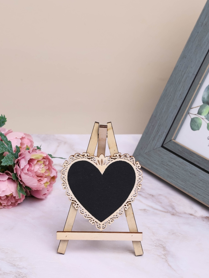 Грифельная табличка на подставке 10x8см Мольберт сердце с ажуром