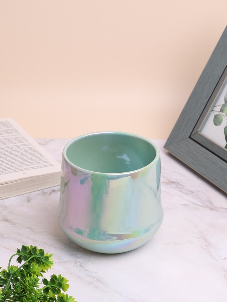 Кашпо керамика 12х14х12,5см перламутр голубой