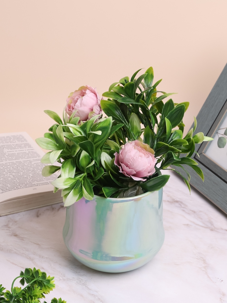 Кашпо керамика 12х14х12,5см перламутр голубой