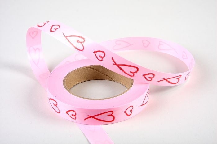 Лента простая 2/50 с сердцами РД розовая