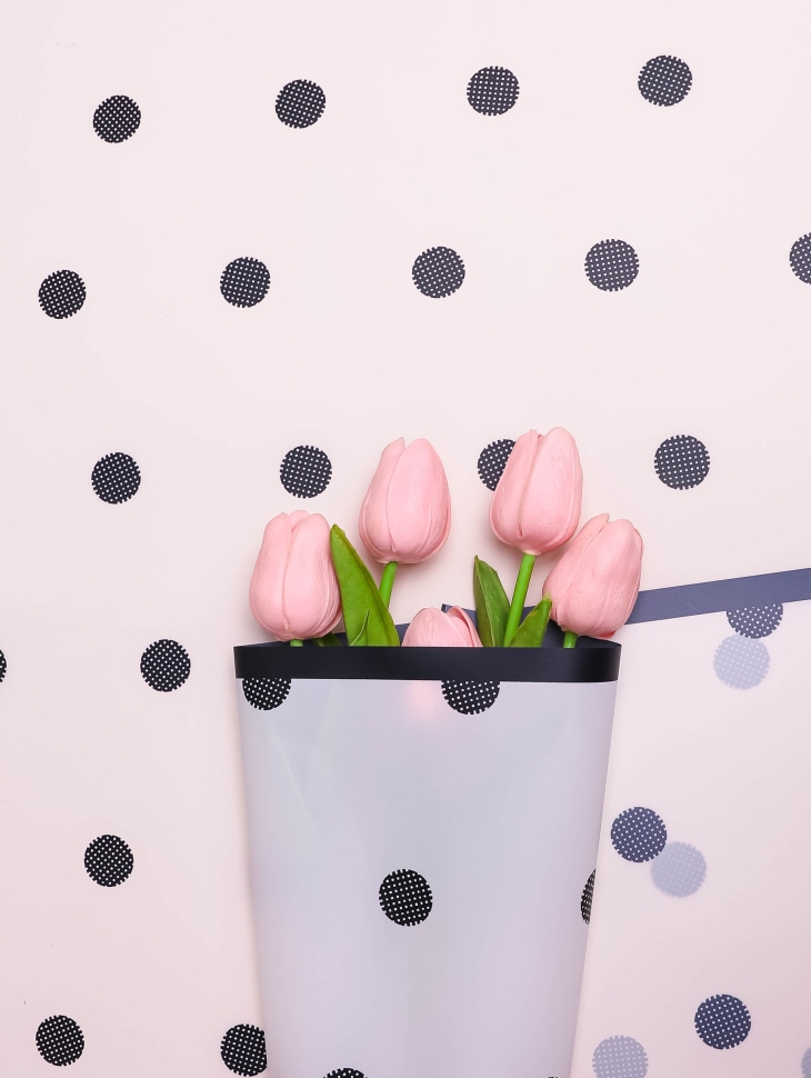 Пленка матовая 58смх58см 10 листов 50мкм РЦ кант горох черный на белом Пленка матовая 58смх58см 10 листов 50мкм РЦ кант горох черный на белом