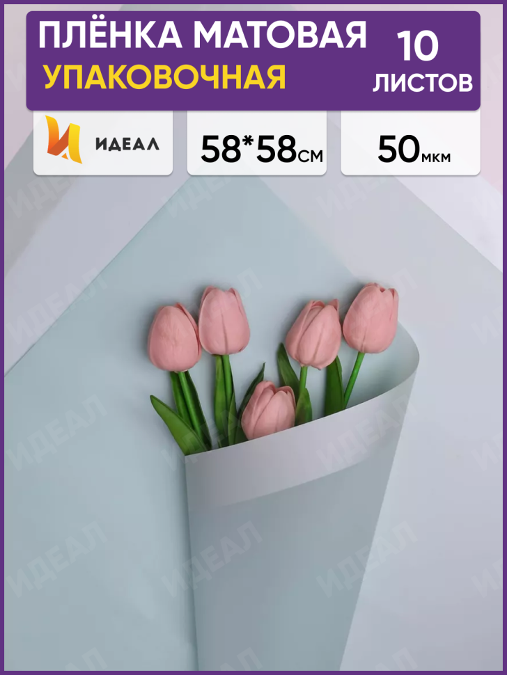 Пленка матовая 58смх58см 10 листов 50мкм РЦ кант 13 мятный Пленка матовая 58смх58см 10 листов 50мкм РЦ кант 13 мятный