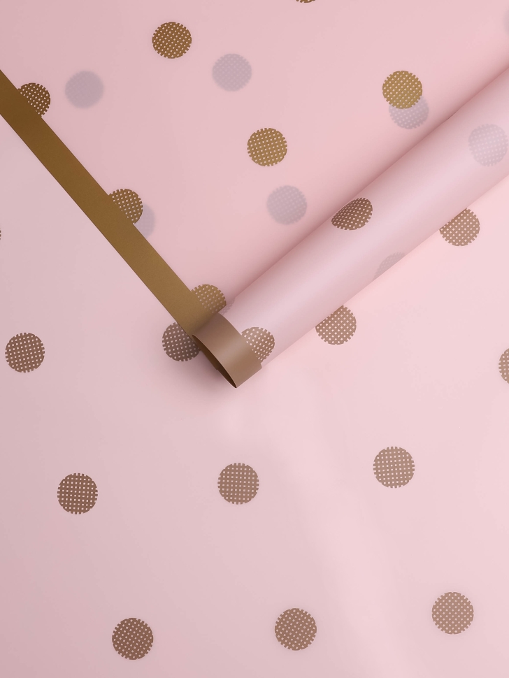 Пленка матовая 58смх58см 10 листов 50мкм РЦ кант горох золотой на розовом