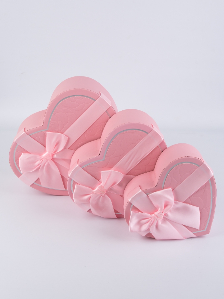 Коробка Сердце набор из 3шт 22х20х9см роза розовый Коробка Сердце набор из 3шт 22х20х9см роза розовый