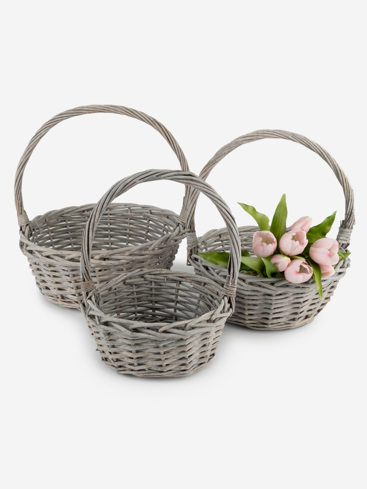 Корзина плетеная (ива) 3шт D33xH13/36см серый