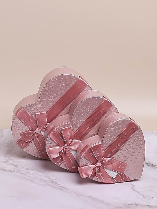 Коробка Сердце набор из 3шт 22х20х9см текстура кожи розовый