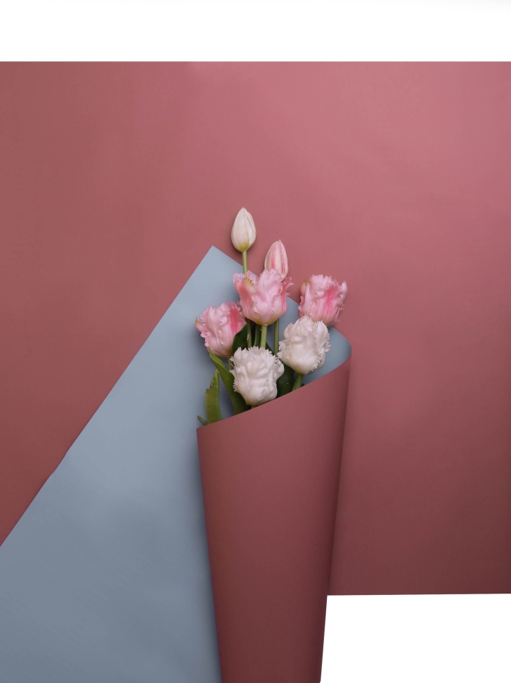 Пленка матовая 58смх58см 10 листов 65мкм двухцветная розовый пыльный/голубой туманный Пленка матовая 58смх58см 10 листов 65мкм двухцветная розовый пыльный/голубой туманный