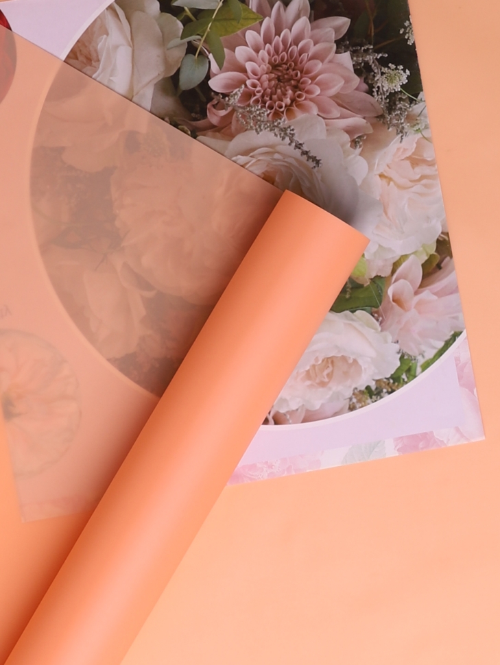 Пленка матовая 60см х 10м  на втулке оранжевый пастель