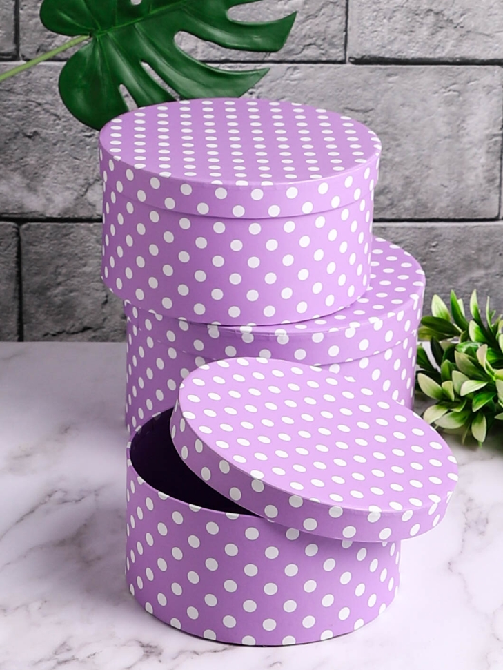Коробка шляпная набор из  3шт. 22х22х11,8см горох на сиреневом