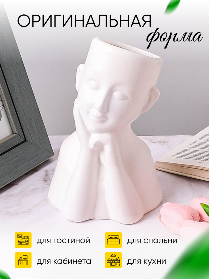 Ваза керамика 14х11х21см 20082-2 белый