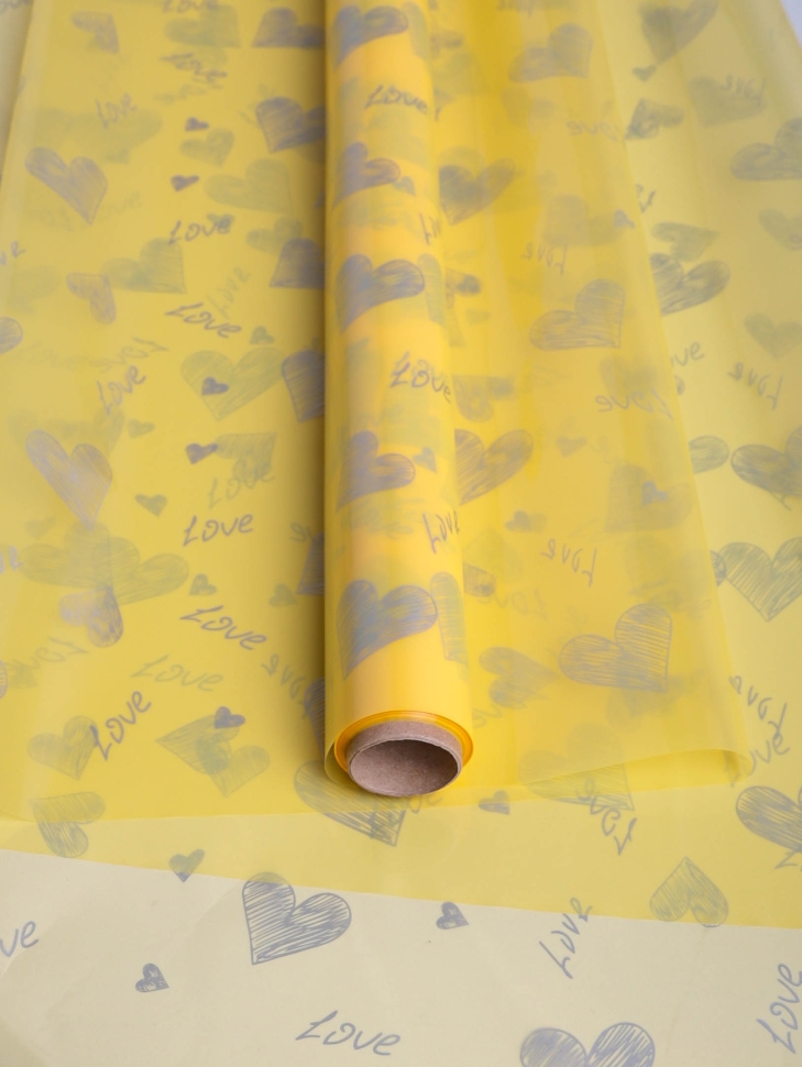 Пленка цветная 45 мкм 58см х 10м РЦ сердца желтый