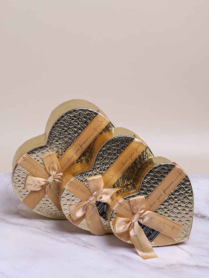 Коробка Сердце набор из 3шт 22х20х9см текстура кожи золотой Коробка Сердце набор из 3шт 22х20х9см текстура кожи золотой