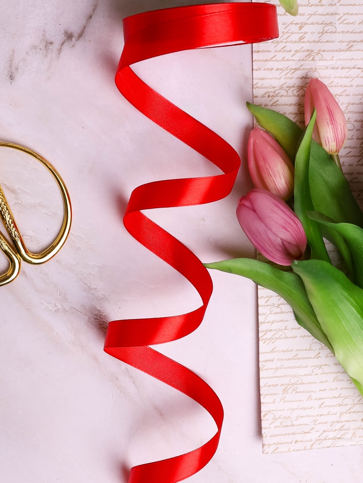 Лента атласная 15мм х 25 ярд JD красный