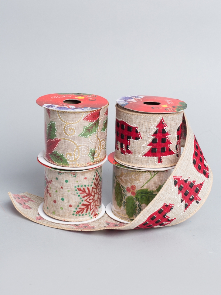 Лента льняная НГ 6х3ярд с рисунком LH22526-6 микс