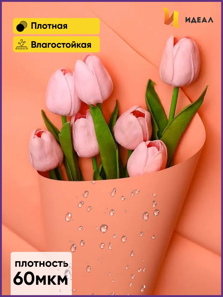 Пленка матовая 58см х 58см 60мкм 10 листов, оранж пастель Пленка матовая 58см х 58см 60мкм 10 листов, оранж пастель