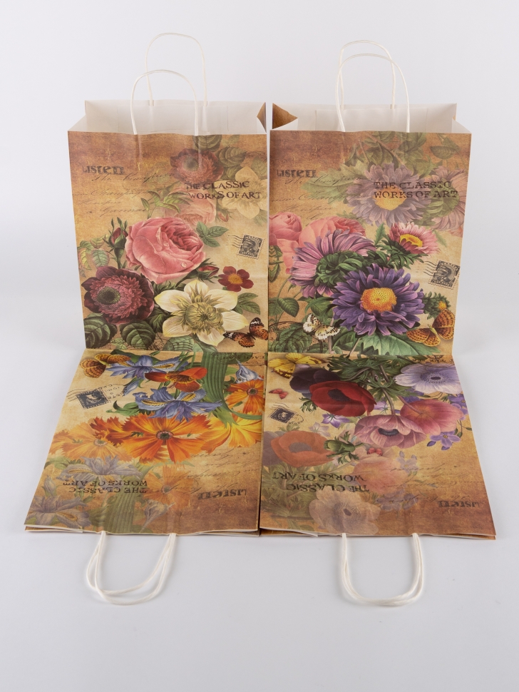 Сумочка крафт Цветы 728-162 18,5х25х9,5см микс