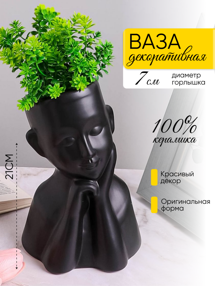 Ваза керамика 14х11х21см 20082-2 черный