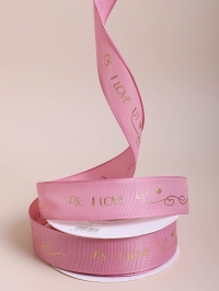 Лента репсовая 25мм х 25 ярд  PS.I Love U пепельная роза