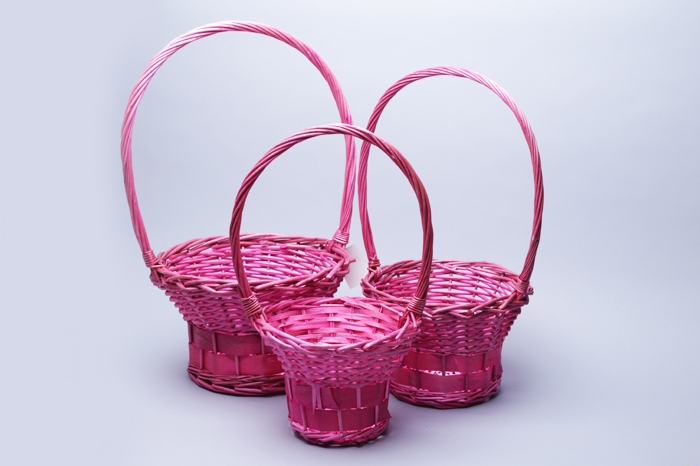 Корзина плетеная (ива) 3шт D29х16/48см розовый A-4-3
