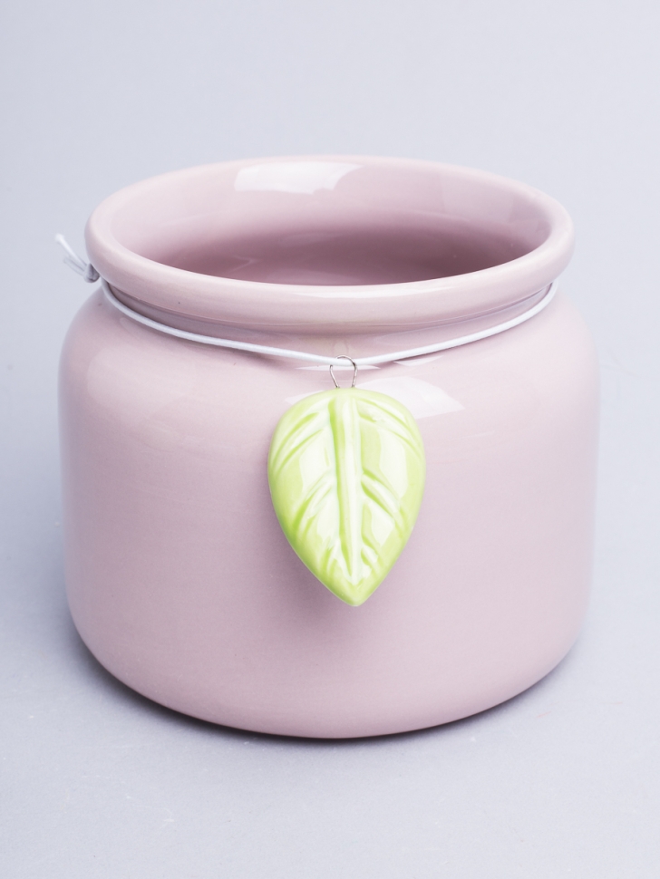 Кашпо керамика 10х10х10см с листком розовый УЦЕНКА Кашпо керамика 10х10х10см с листком розовый УЦЕНКА