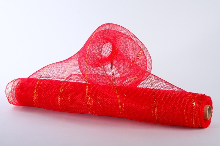 Сетка с золотой полосой 53см х 6.5м красная