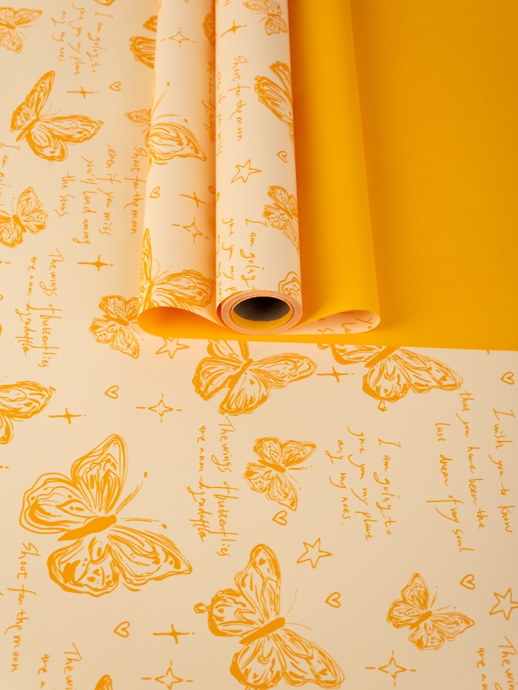 Пленка матовая 65мкм 58см х 10м Бабочки желтый