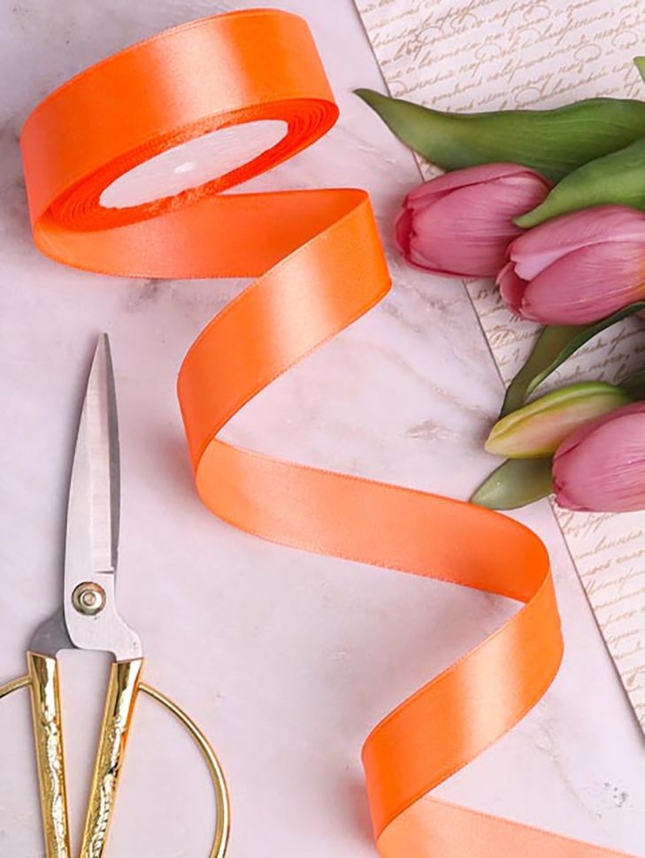 Лента атласная 25мм х 25 ярд  JD оранжевый неон