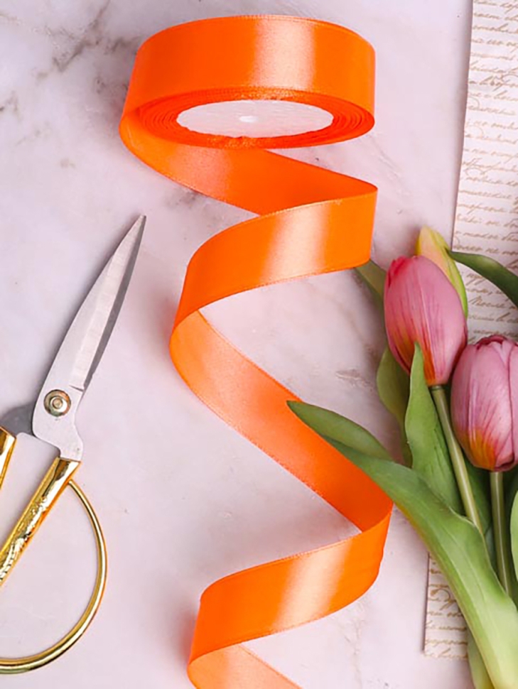 Лента атласная 25мм х 25 ярд  JD оранжевый неон