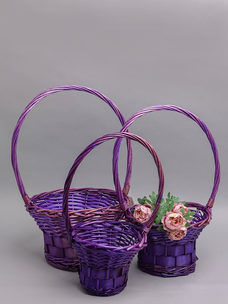 Корзина плетеная (ива) 3шт D29х16/48см фиолетовый A-4-4 Корзина плетеная (ива) 3шт D29х16/48см фиолетовый A-4-4