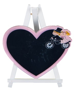 Грифельная табличка на подставке 14x14см Мольберт сердце молодожены