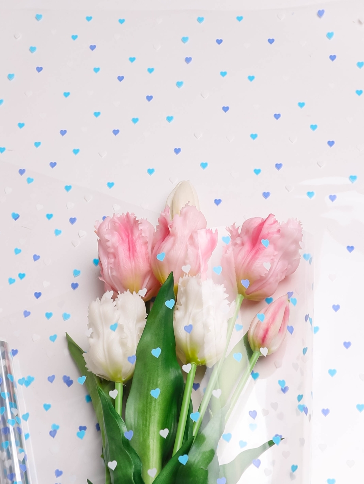 Пленка цветная Сердечки конфетти 70см лаванда