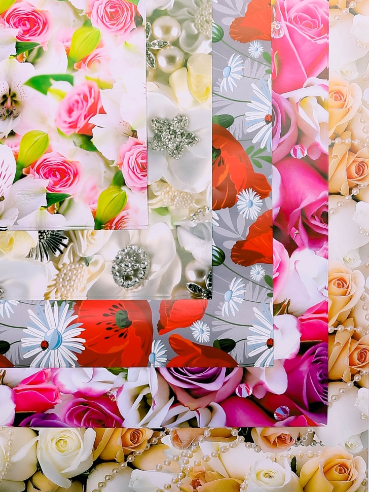 Бумага глянцевая 70х100см, 10лист. цветы