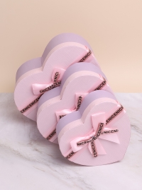 Коробка Сердце набор из 3шт 22х20х9см двухцветный с бантом розовый/сиреневый