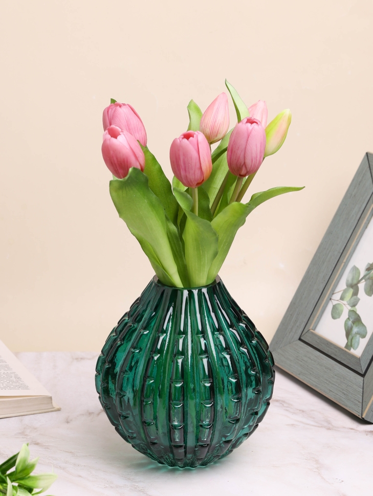 Ваза стекло h17 d17х6,5см К 178 изумрудный