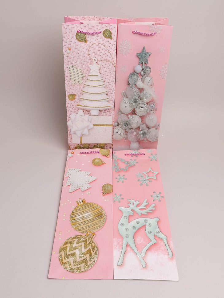 Сумочка подарочная под бутылку НГ 35х9x12см 530- 1 розовый микс